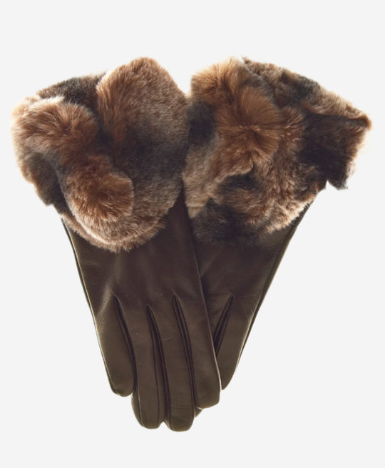 CR4347 (brown) - Women’s Italian Rex rabbit fur cuff cashmere lined winter leather gloves