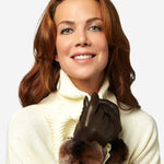 CR4347 (brown) - Women's Italian Rex Rabbit Fur Cuff Cashmere Lined Winter Leather Gloves - Leather Gloves Online - Luxury Leather Gloves - 3
