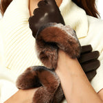 CR4347 (brown) - Women's Italian Rex Rabbit Fur Cuff Cashmere Lined Winter Leather Gloves - Leather Gloves Online - Luxury Leather Gloves - 4