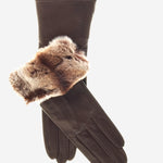 CR4405 (brown) - Women's Italian Rex Rabbit Fur Cuff Winter Leather Gloves - Leather Gloves Online - Luxury Leather Gloves - 1