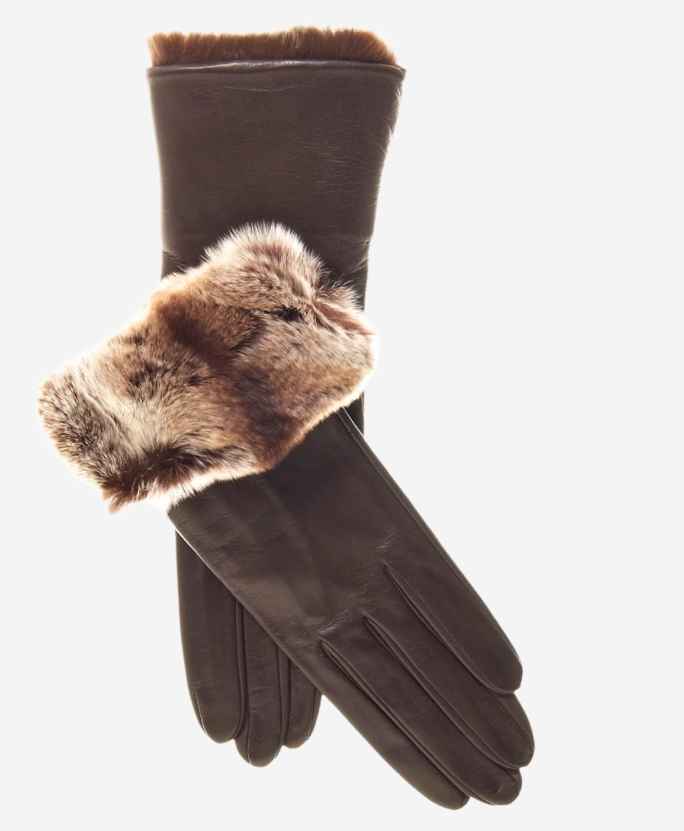CR4405 (brown) - Women's Italian Rex Rabbit Fur Cuff Winter Leather Gloves - Leather Gloves Online - Luxury Leather Gloves - 1
