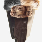CR4405 (brown) - Women's Italian Rex Rabbit Fur Cuff Winter Leather Gloves