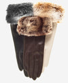 CR4405 (cream) - Women’s Italian Rex rabbit fur cuff winter leather gloves