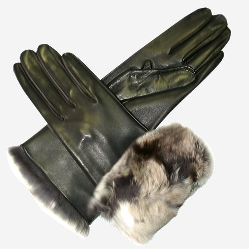 CR4405 (black) - Women's Italian Rex Rabbit Fur Cuff Winter Leather Gloves - Leather Gloves Online - Luxury Leather Gloves - 2