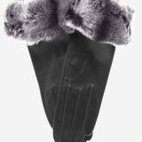 CR4405 (black) - Women's Italian Rex Rabbit Fur Cuff Winter Leather Gloves - Leather Gloves Online - Luxury Leather Gloves - 1