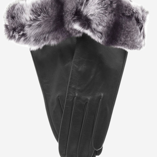 CR4405 (black) - Women's Italian Rex Rabbit Fur Cuff Winter Leather Gloves - Leather Gloves Online - Luxury Leather Gloves - 1