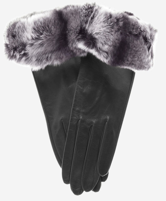 CR4405 (black) - Women's Italian Rex Rabbit Fur Cuff Winter Leather Gloves - Leather Gloves Online - Luxury Leather Gloves - 1