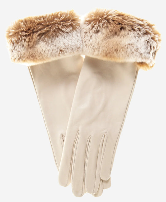 CR4405 (cream) - Women’s Italian Rex rabbit fur cuff winter leather gloves