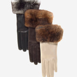 CR4450 (black) - Women's Italian Orylag Rabbit Fur Cuff Cashmere Lined Winter Leather Gloves