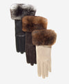 CR4450 (black) - Women’s Italian Orylag rabbit fur cuff cashmere lined winter leather gloves
