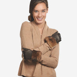 CR4450 (brown) - Women's Italian Orylag Rabbit Fur Cuff Cashmere Lined Winter Leather Gloves