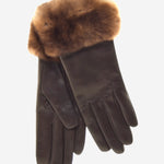 CR4450 (brown) - Women's Italian Orylag Rabbit Fur Cuff Cashmere Lined Winter Leather Gloves - Leather Gloves Online - Luxury Leather Gloves - 1