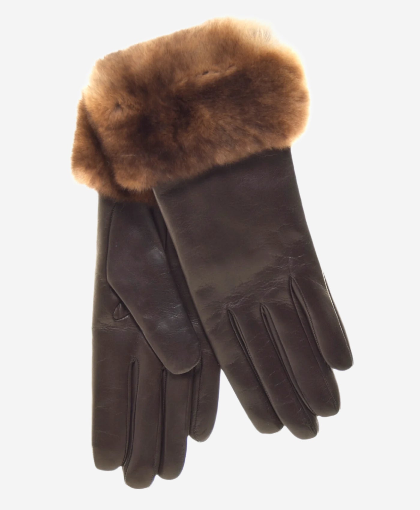 CR4450 (brown) - Women's Italian Orylag Rabbit Fur Cuff Cashmere Lined Winter Leather Gloves - Leather Gloves Online - Luxury Leather Gloves - 1