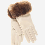 CR4450 (cream) - Women's Italian Orylag Rabbit Fur Cuff Cashmere Lined Winter Leather Gloves - Leather Gloves Online - Luxury Leather Gloves - 1