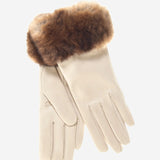 CR4450 (cream) - Women's Italian Orylag Rabbit Fur Cuff Cashmere Lined Winter Leather Gloves - Leather Gloves Online - Luxury Leather Gloves - 1