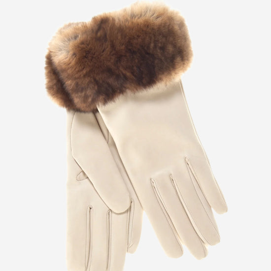 CR4450 (cream) - Women's Italian Orylag Rabbit Fur Cuff Cashmere Lined Winter Leather Gloves - Leather Gloves Online - Luxury Leather Gloves - 1
