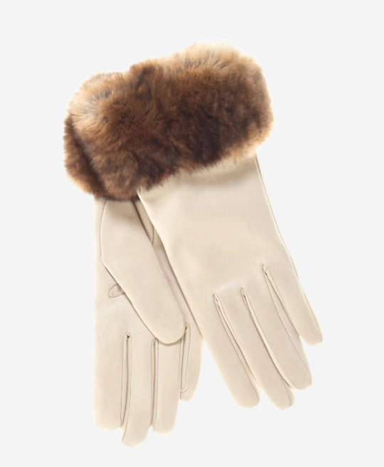 CR4450 (cream) - Women's Italian Orylag rabbit fur cuff cashmere lined winter leather gloves