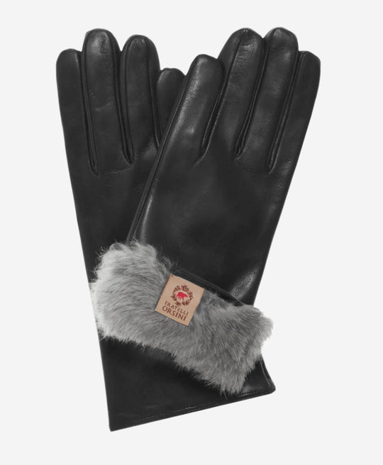 CR4606 (black) - Women's Italian natural rabbit fur gloves 3-button length