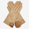 CS4033 (beige) - Women's Italian Silk Lined Lambskin Leather Gloves with Mink PomPom
