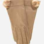 CS4033 (beige) - Women's Italian Silk Lined Lambskin Leather Gloves with Mink PomPom - Leather Gloves Online - Luxury Leather Gloves - 2