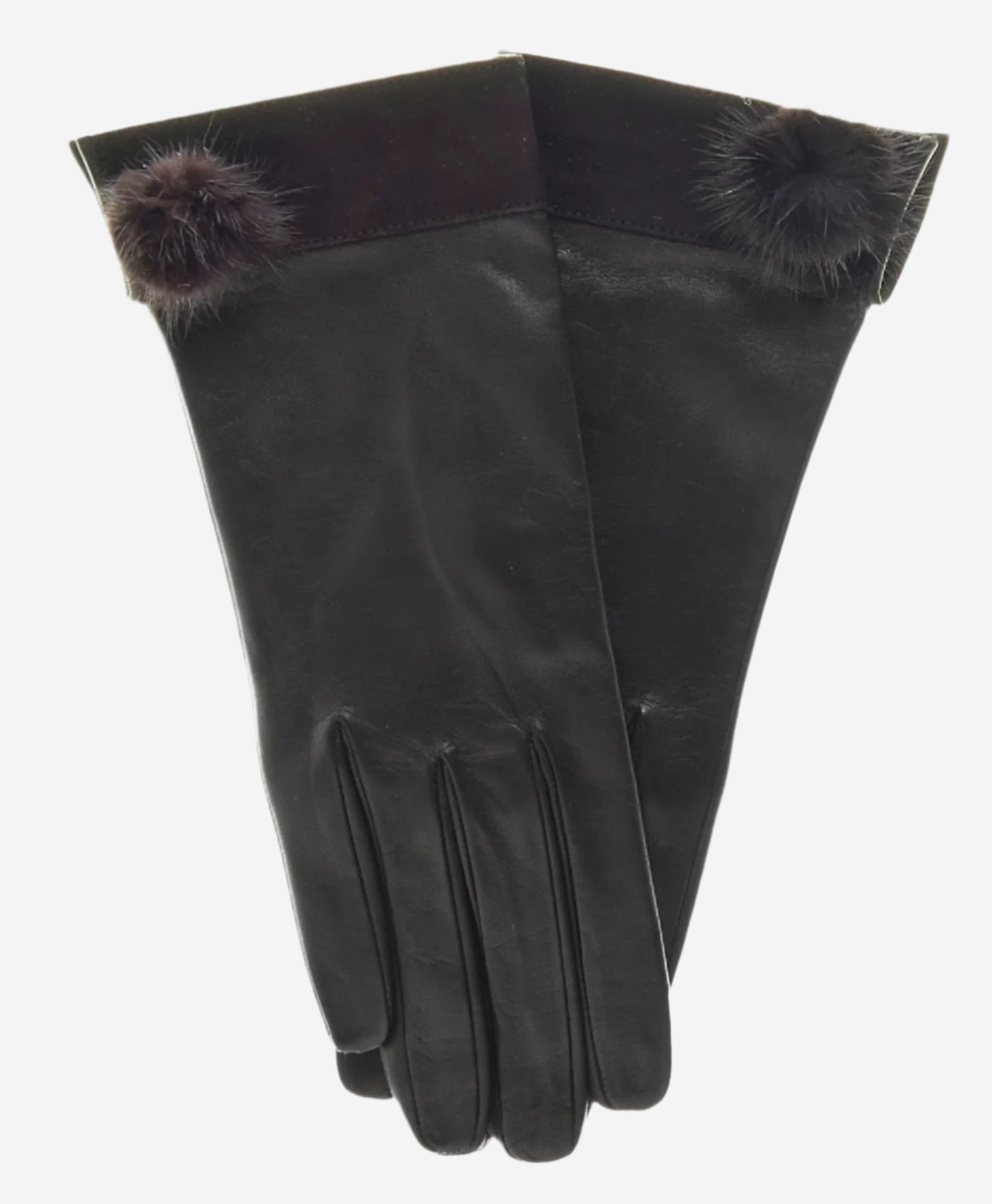 CS4033 (black) - Women's Italian Silk Lined Lambskin Leather Gloves with Mink PomPom - Leather Gloves Online - Luxury Leather Gloves - 2