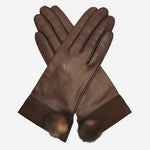 CS4033 (brown) - Women's Italian Silk Lined Lambskin Leather Gloves with Mink PomPom - Leather Gloves Online - Luxury Leather Gloves - 1