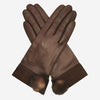 CS4033 (brown) - Women's Italian Silk Lined Lambskin Leather Gloves with Mink PomPom - Leather Gloves Online - Luxury Leather Gloves - 1