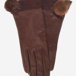 CS4033 (brown) - Women's Italian Silk Lined Lambskin Leather Gloves with Mink PomPom - Leather Gloves Online - Luxury Leather Gloves - 2
