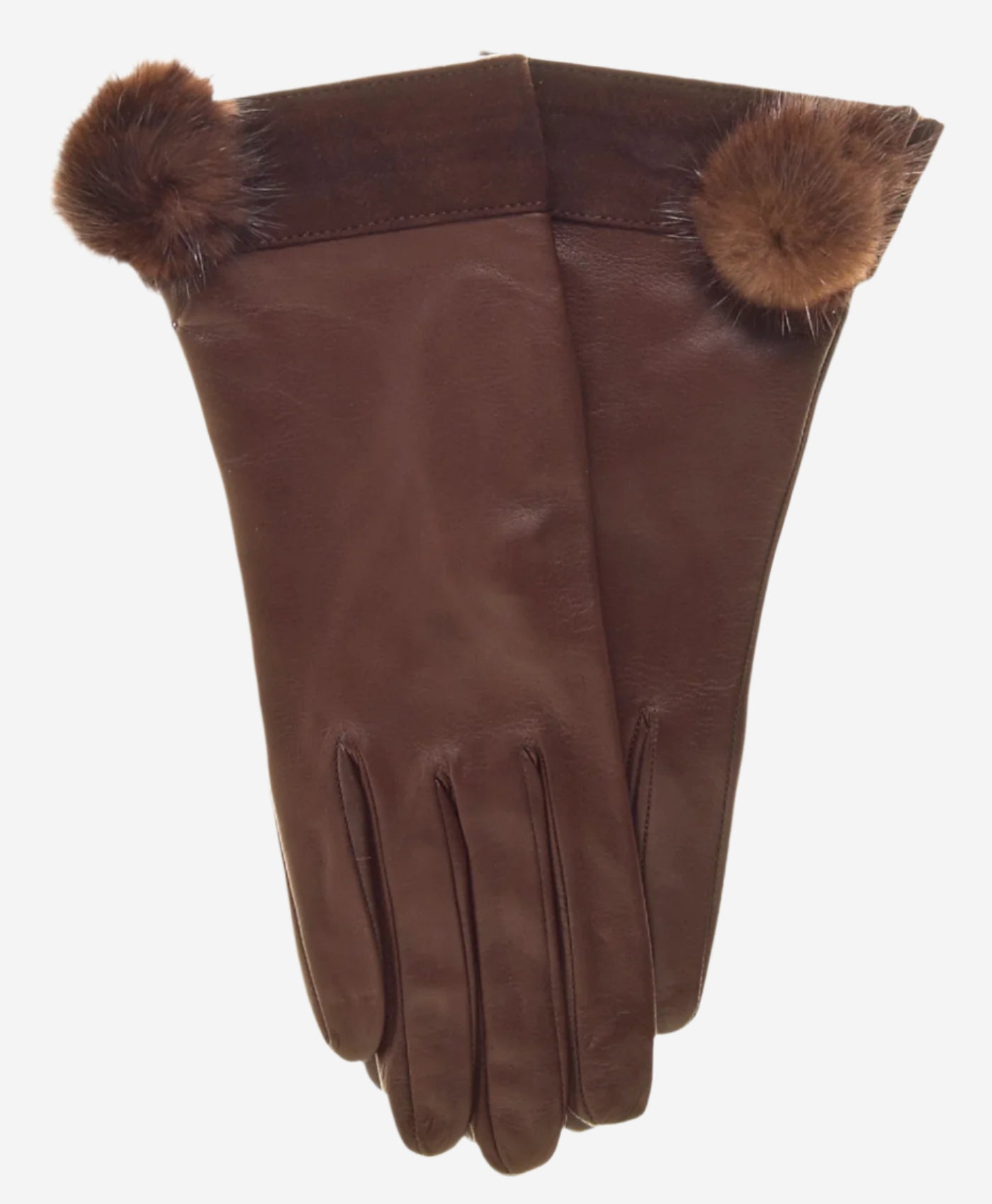 CS4033 (brown) - Women's Italian Silk Lined Lambskin Leather Gloves with Mink PomPom - Leather Gloves Online - Luxury Leather Gloves - 2