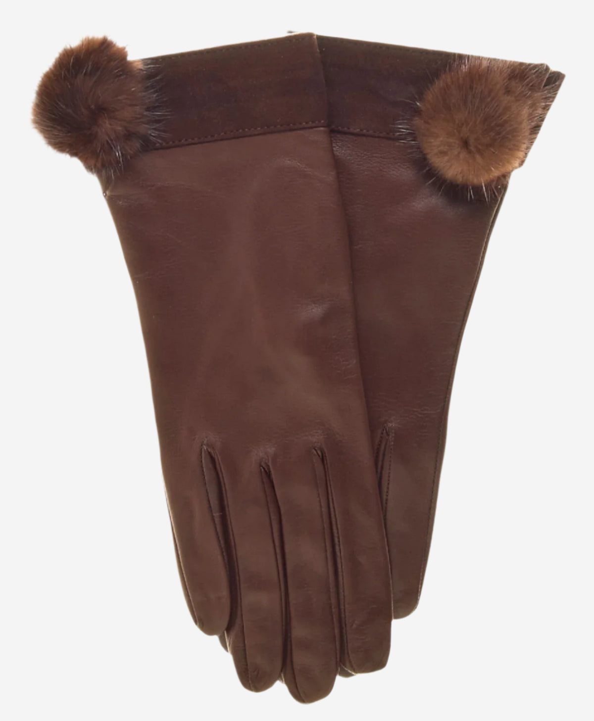 CS4033 (brown) - Women's Italian Silk Lined Lambskin Leather Gloves with Mink PomPom - Leather Gloves Online - Luxury Leather Gloves - 2