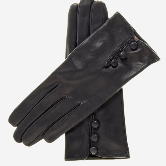CS4070 (black) - Women's Italian Silk Lined Lambskin Leather Gloves with Buttons - Leather Gloves Online - Luxury Leather Gloves - 2