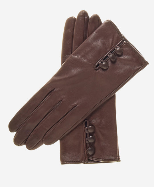 CS4070 (brown) - Women's Italian Silk Lined Lambskin Leather Gloves with Buttons