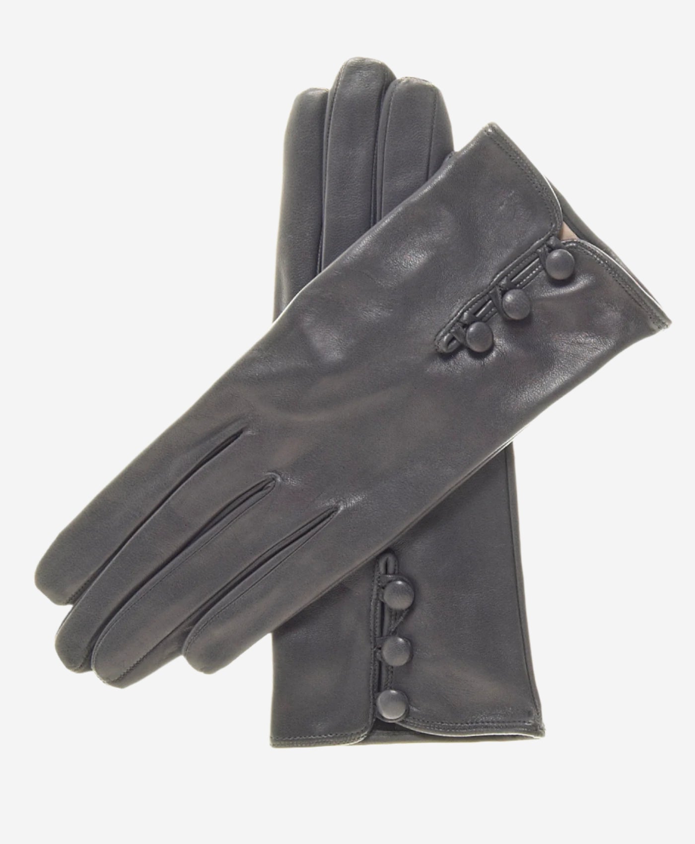 CS4070 (charcoal) - Women's Italian Silk Lined Lambskin Leather Gloves with Buttons - Leather Gloves Online - Luxury Leather Gloves - 2