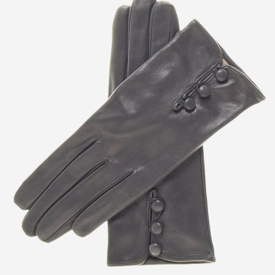 CS4070 (charcoal) - Women's Italian Silk Lined Lambskin Leather Gloves with Buttons - Leather Gloves Online - Luxury Leather Gloves - 2