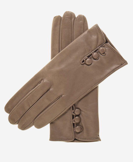 CS4070 (taupe) - Women's Italian Silk Lined Lambskin Leather Gloves with Buttons
