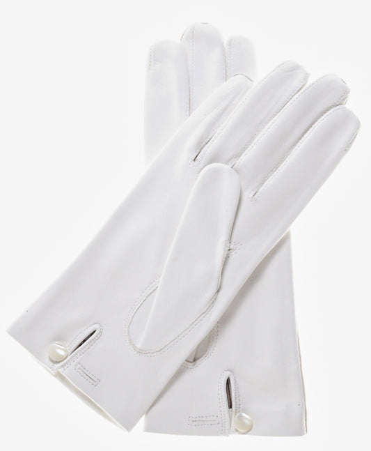 CS4101 (white) - Italian Silk Lined White Leather Wedding Gloves