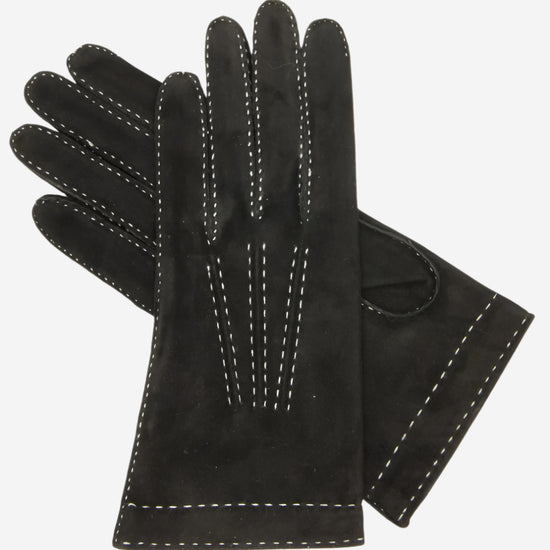 CS4104 (black) - Women's Italian Silk Lined Handsewn Leather Gloves with Contrast Stitching - Leather Gloves Online - Luxury Leather Gloves - 2