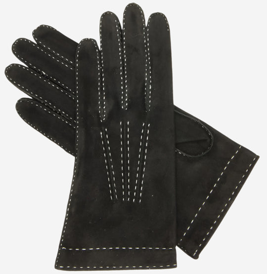 CS4104 (black) - Women's Italian Silk Lined Handsewn Leather Gloves with Contrast Stitching