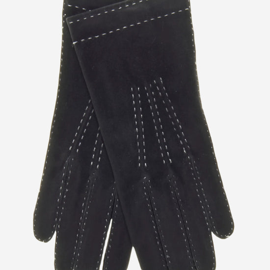 CS4104 (black) - Women's Italian Silk Lined Handsewn Leather Gloves with Contrast Stitching - Leather Gloves Online - Luxury Leather Gloves - 3