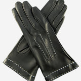 CS4204 (black) - Women's Italian Silk Lined Leather Gloves with Contrast Decorative Stitching - Leather Gloves Online - Luxury Leather Gloves - 1