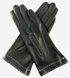 CS4204 (black) - Women's Italian Silk Lined Leather Gloves with Contrast Decorative Stitching - Leather Gloves Online - Luxury Leather Gloves - 1