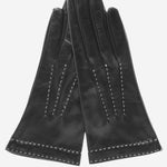 CS4204 (black) - Women's Italian Silk Lined Leather Gloves with Contrast Decorative Stitching - Leather Gloves Online - Luxury Leather Gloves - 2