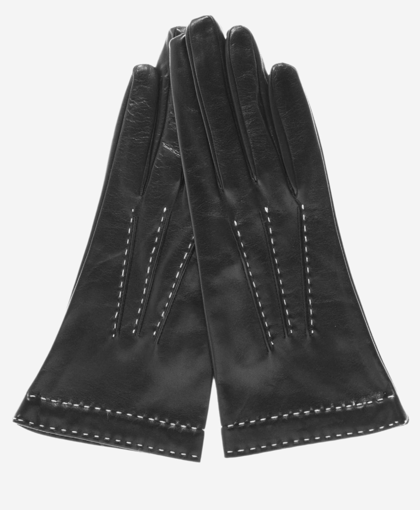 CS4204 (black) - Women's Italian Silk Lined Leather Gloves with Contrast Decorative Stitching - Leather Gloves Online - Luxury Leather Gloves - 2