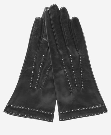 CS4204 (black) - Women's Italian Silk Lined Leather Gloves with Contrast Decorative Stitching - Leather Gloves Online - Luxury Leather Gloves - 2