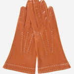 CS4204 (medium brown) - Women's Italian Silk Lined Leather Gloves with Contrast Decorative Stitching - Leather Gloves Online - Luxury Leather Gloves - 1