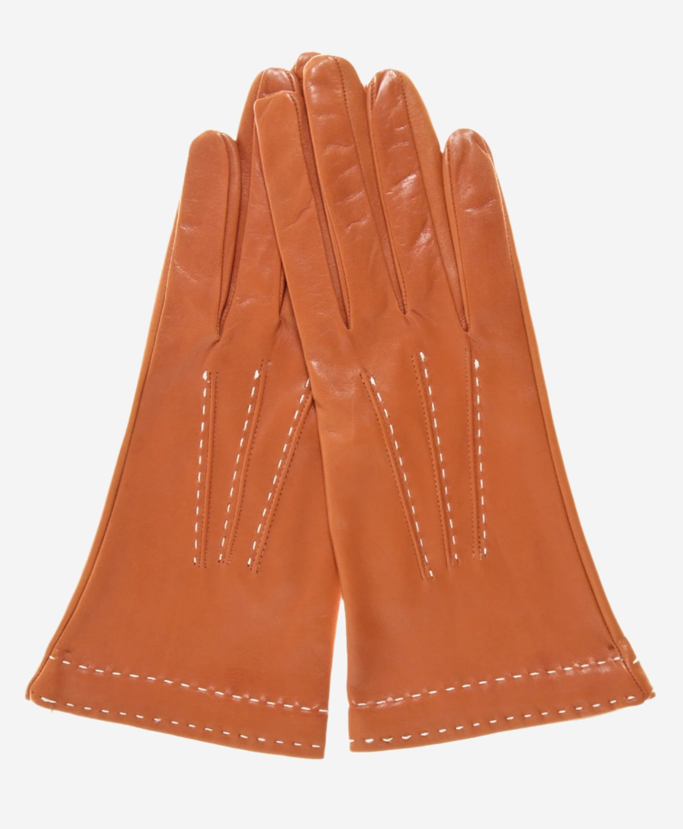 CS4204 (medium brown) - Women's Italian Silk Lined Leather Gloves with Contrast Decorative Stitching - Leather Gloves Online - Luxury Leather Gloves - 1