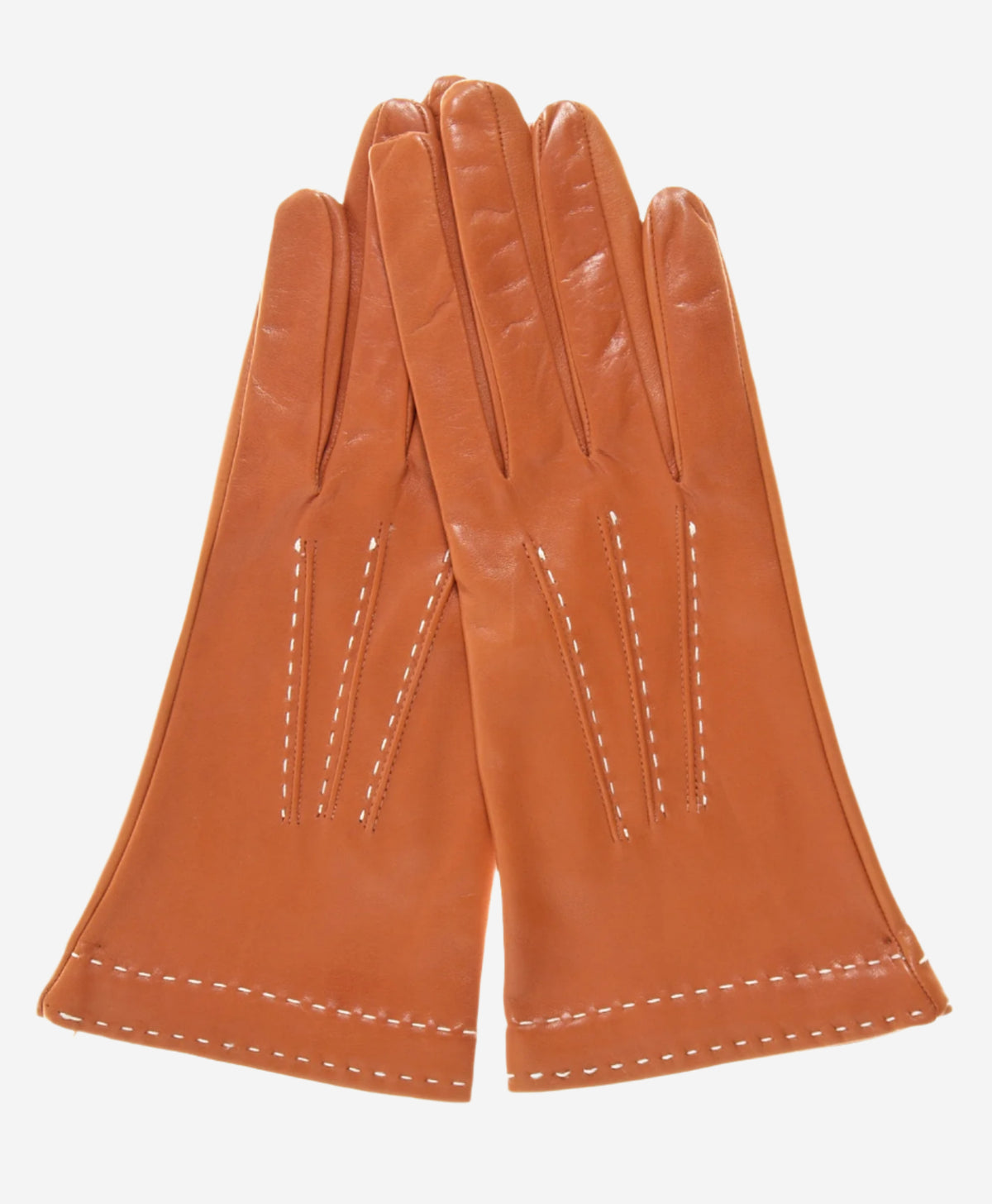 CS4204 (medium brown) - Women's Italian Silk Lined Leather Gloves with Contrast Decorative Stitching - Leather Gloves Online - Luxury Leather Gloves - 1
