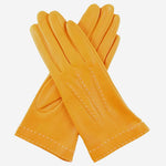 CS4204 (mustard) - Women's Italian Silk Lined Leather Gloves with Contrast Decorative Stitching - Leather Gloves Online - Luxury Leather Gloves - 1