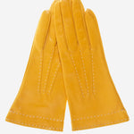 CS4204 (mustard) - Women's Italian Silk Lined Leather Gloves with Contrast Decorative Stitching - Leather Gloves Online - Luxury Leather Gloves - 2