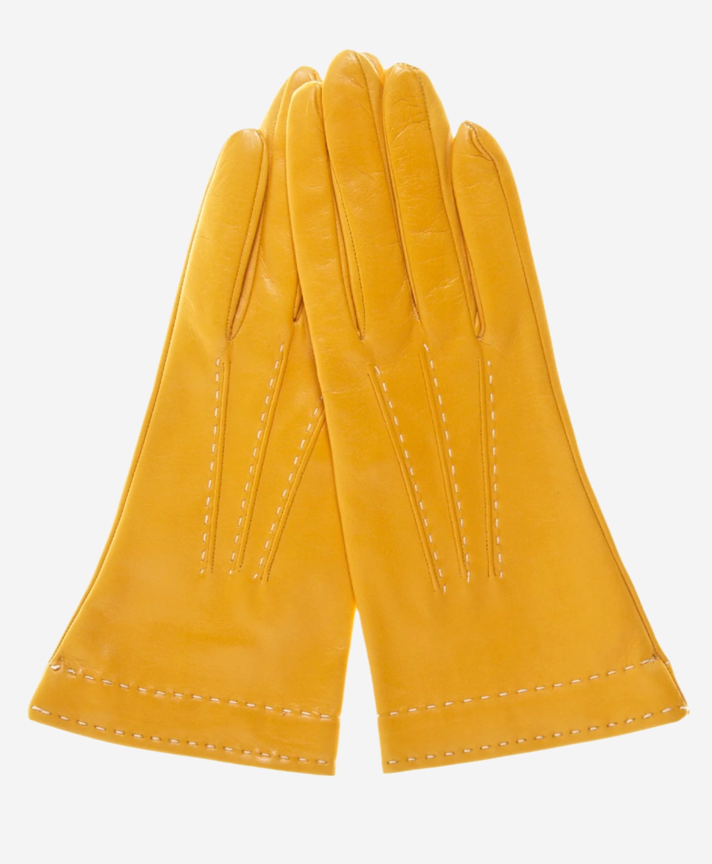 CS4204 (mustard) - Women's Italian Silk Lined Leather Gloves with Contrast Decorative Stitching - Leather Gloves Online - Luxury Leather Gloves - 2